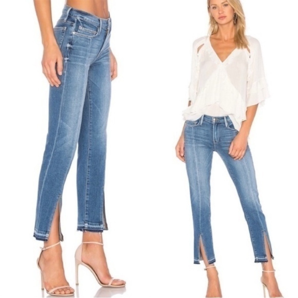 FRAME Le Nouveau Straight Jeans Size 29 Blue Ankle Slit Raw Hem High Rise EUC